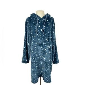 Wildfox Blue Stars & Moon Hooded Plush Lounger Robe pajamas S/M